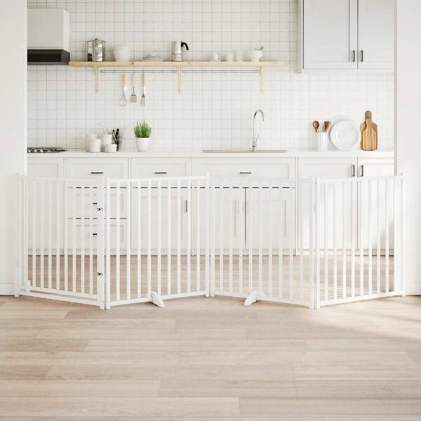 vidaXL hundel&aring;ge m. d&oslash;r 4 paneler 320 cm foldbar massivt gran hvid