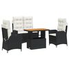 vidaXL spisebordss&aelig;t til haven 4 dele med hynder polyrattan sort