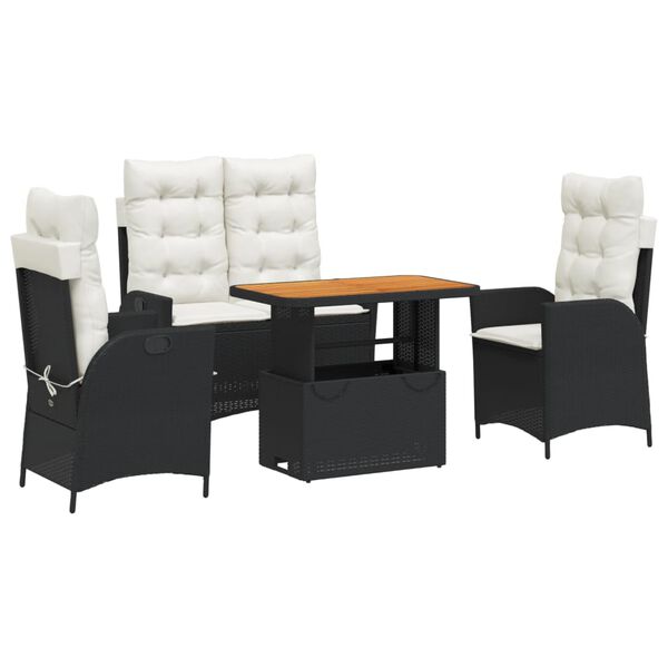vidaXL spisebordss&aelig;t til haven 4 dele med hynder polyrattan sort