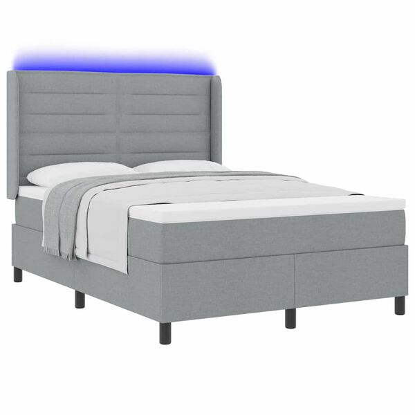 vidaXL LED Box Spring Bed med madras Lysegr&aring; 160 x 200 cm Stof