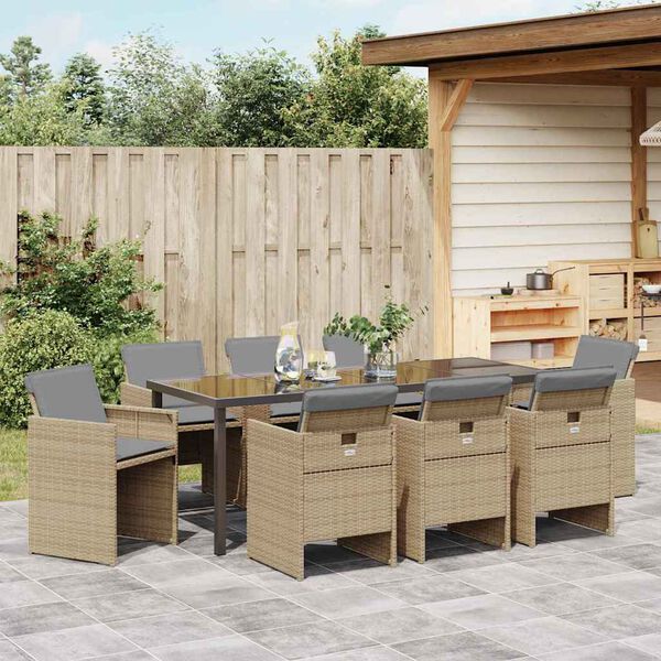 vidaXL Have Spisebordss&aelig;t 9 pcs Beige polyrattan