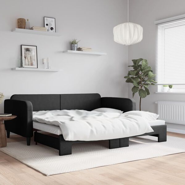vidaXL daybed med udtr&aelig;k 100x200 cm stof sort