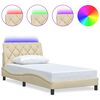 vidaXL Sengeramme med LED uden madras 100x200 cm stof creme