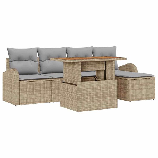 vidaXL Havesofa S&aelig;t med opbevaring 6 pcs Beige Poly rattan