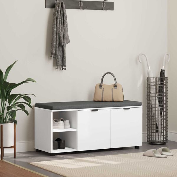 vidaXL Hallb&aelig;nk med pude Hvid 100 x 38 x 46 cm Kunstigt tr&aelig; og stof