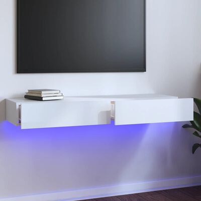 vidaXL tv-skab med LED-lys 120x35x15,5 cm hvid højglans