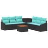 vidaXL Sofa S&aelig;t 8 stk. Sort og Bl&aring; Poly Rattan og St&aring;l