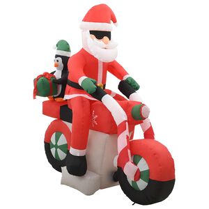vidaXL oppustelig julemand p&aring; motorcykel LED IP44 160 cm