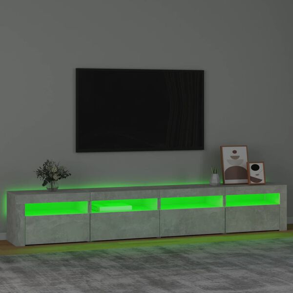 vidaXL sengebord med LED-lys 240x35x40 cm betongrå