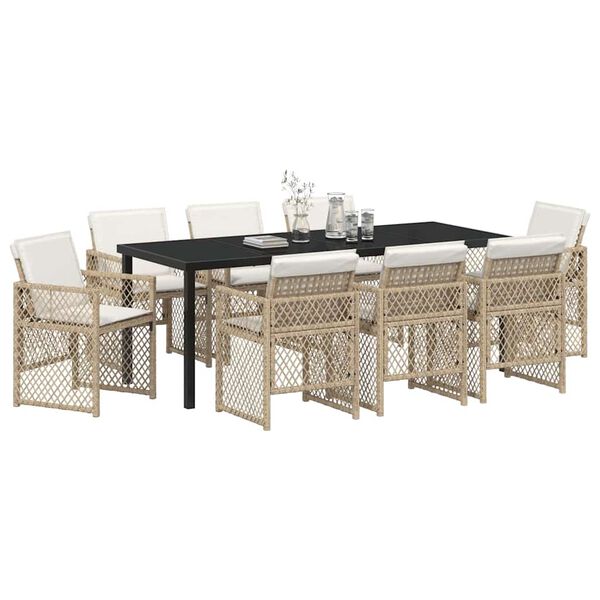 vidaXL Have Spisebordss&aelig;t 9 pcs Beige polyrattan