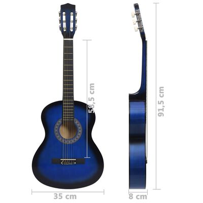 vidaXL klassisk guitarsæt 8 dele til børn og begyndere 3/4 36" blå