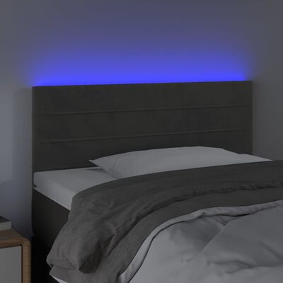 vidaXL sengegavl med LED-lys 80x5x78/88 cm velour mørkegrå