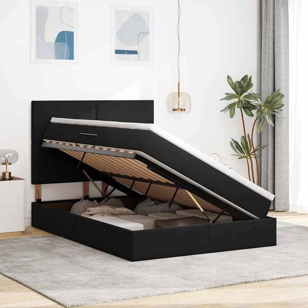 vidaXL Seng med opbevaring og madras Sort 140 x 190 cm Fl&oslash;jl
