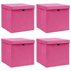 vidaXL opbevaringskasser med l&aring;g 4 stk. 32x32x32 stof pink