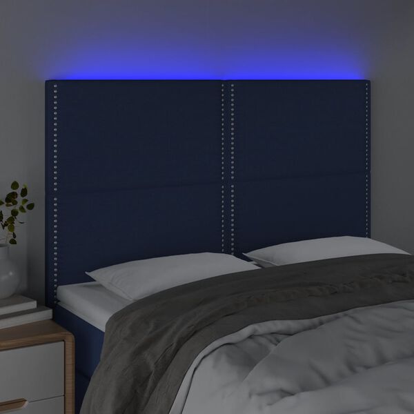 vidaXL sengegavl med LED-lys 144x5x118/128 cm stof bl&aring;