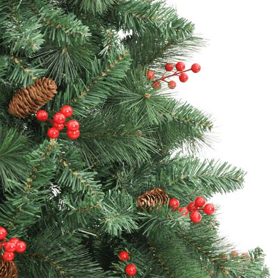 vidaXL kunstigt juletræ med grankogler og bær 180 cm hængslet