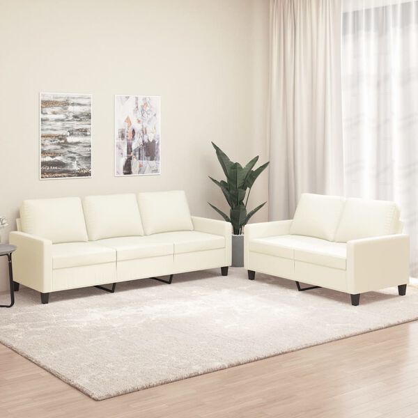 vidaXL sofas&aelig;t 2 dele med hynder kunstl&aelig;der Cremefarvet