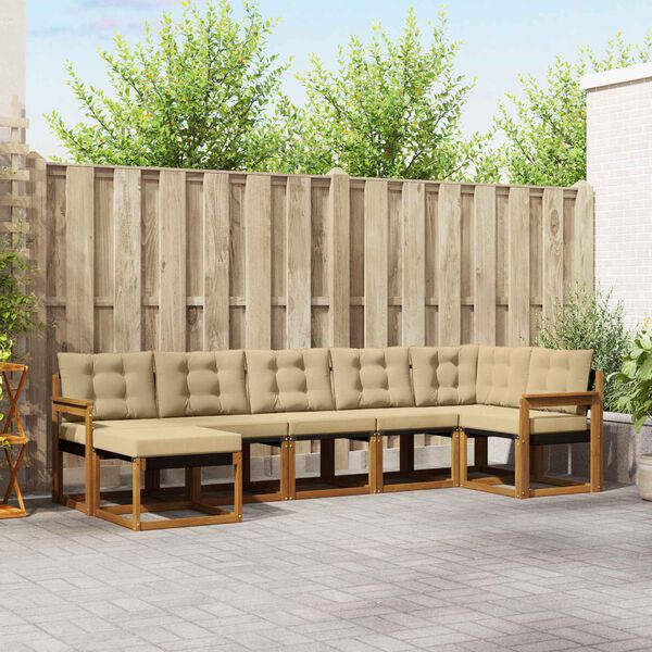 vidaXL Udend&oslash;rs sofagruppe med pude 7 pcs Naturlig og Beige