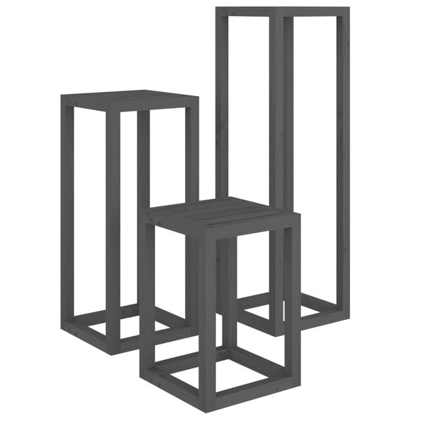 vidaXL plantestativer 3 stk. massivt fyrretræ grå