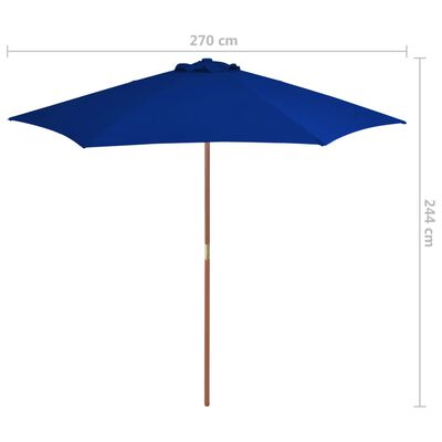 vidaXL parasol med træstang 270 cm blå