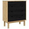 vidaXL Skuffeskab OTTA Sort 76,5 x 39,5 x 90 cm Massivt fyrretr&aelig;