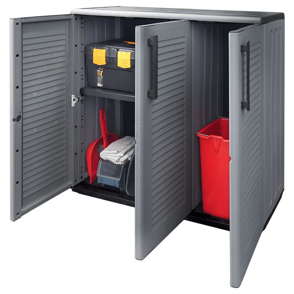 vidaXL opbevaringsskab til haven 102x37x84 cm PP grå og sort