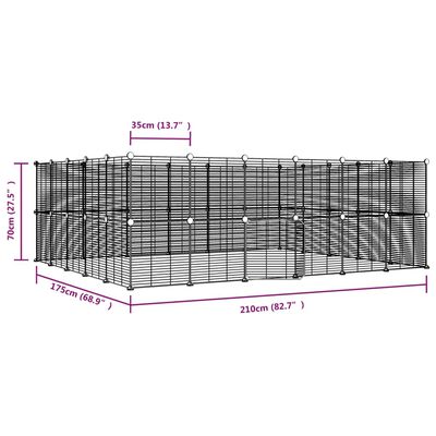vidaXL 44-panels kæledyrsindhegning med låge 35x35 cm stål sort