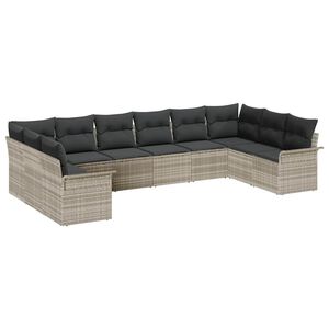 vidaXL Havesofa S&aelig;t med opbevaring 10 pcs Lysegr&aring; polyrattan