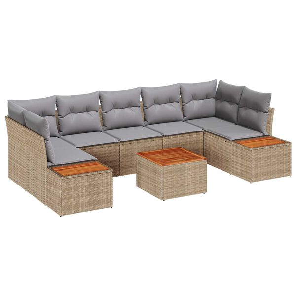 vidaXL Havesofa S&aelig;t med pude med opbevaring 8 pcs Beige Poly rattan