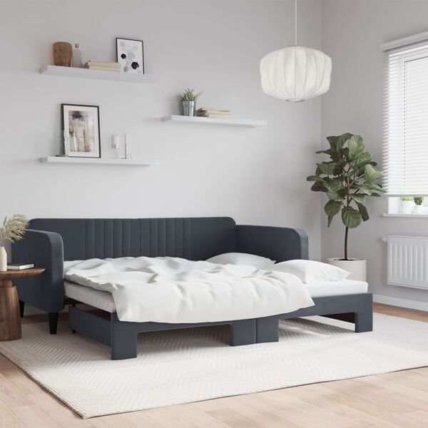 vidaXL daybed med udtr&aelig;k 90x190 cm velour m&oslash;rkegr&aring;
