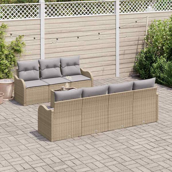 vidaXL Havesofa Sæt 8 pcs Beige og grå Poly Rattan og Stål og Glas
