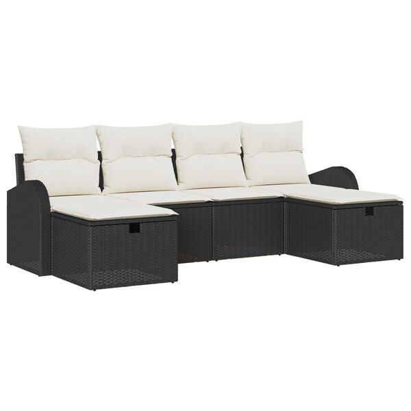 vidaXL Sofa S&aelig;t med pude med opbevaring 6 pcs Sort og Cream polyrattan