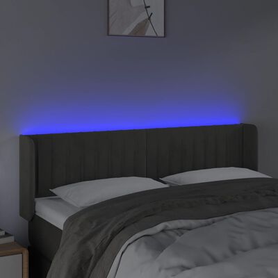 vidaXL sengegavl med LED-lys 147x16x78/88 cm fløjl mørkegrå