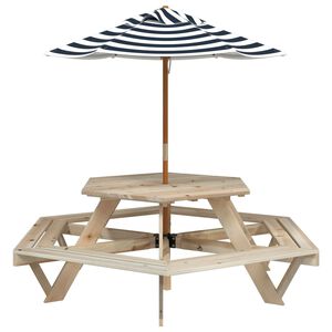 vidaXL picnicbord til 6 b&oslash;rn m. parasol sekskantet massivt grantr&aelig;