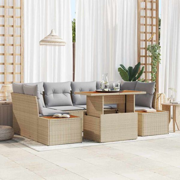 vidaXL Havesofa S&aelig;t med opbevaring 7 pcs Beige Poly rattan
