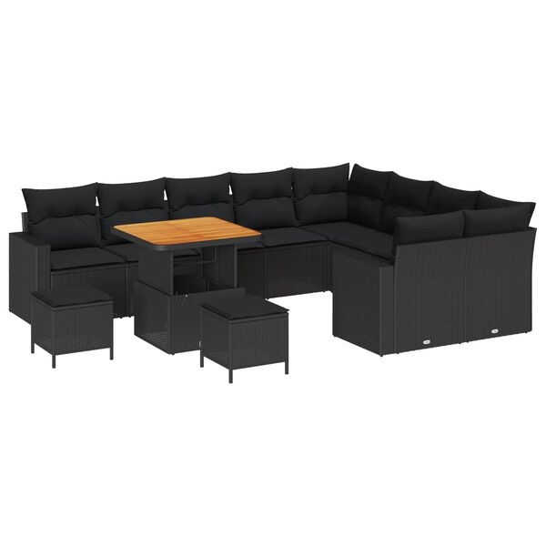 vidaXL Havesofa Sæt 12 pcs Sort polyrattan