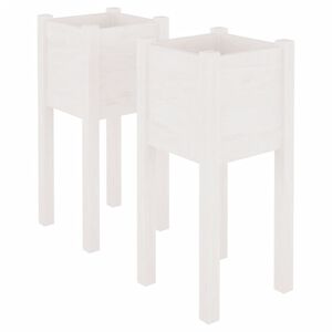 vidaXL plantekasser 2 stk. 31x31x70 cm massivt fyrretr&aelig; hvid