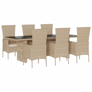 vidaXL spisebordss&aelig;t til haven 7 dele med hynder polyrattan beige