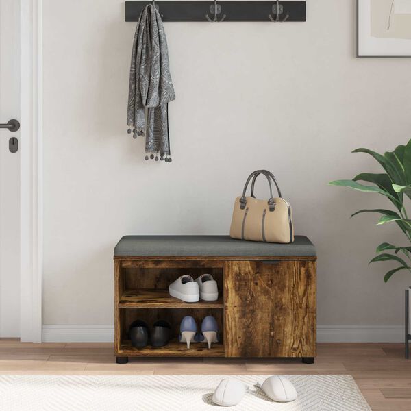 vidaXL Hallb&aelig;nk med pude R&oslash;get Eg 80 x 38 x 46 cm Kunstigt tr&aelig; og stof