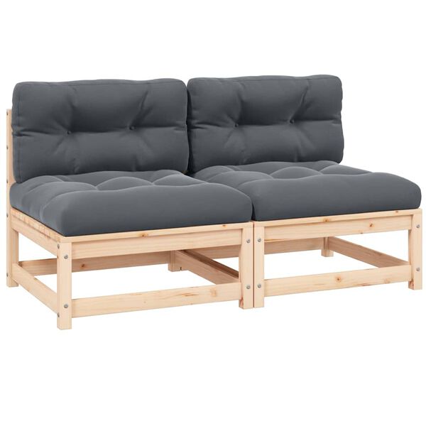 vidaXL midtermoduler til havesofa 2 stk. med hynder massivt fyrretræ