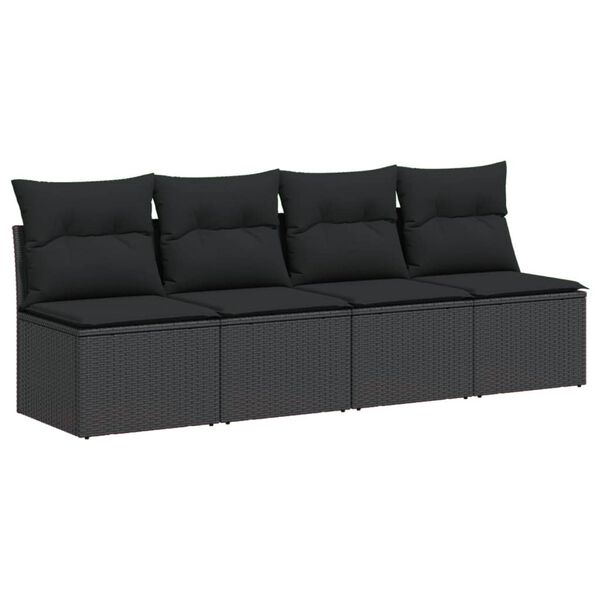 vidaXL havesofa med hynder 4-personers sort polyrattan