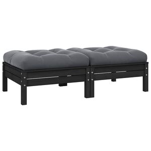 vidaXL 2-personers havesofa med hynder massivt fyrretr&aelig; sort