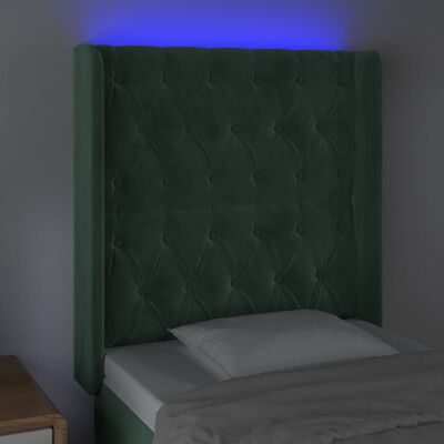 vidaXL sengegavl med LED-lys 83x16x118/128 cm fløjl mørkegrøn
