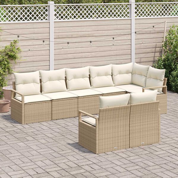 vidaXL Havesofa S&aelig;t med pude 8 pcs Beige og hvid polyrattan