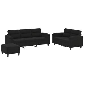 vidaXL sofas&aelig;t 3 dele med hynder mikrofiberstof sort