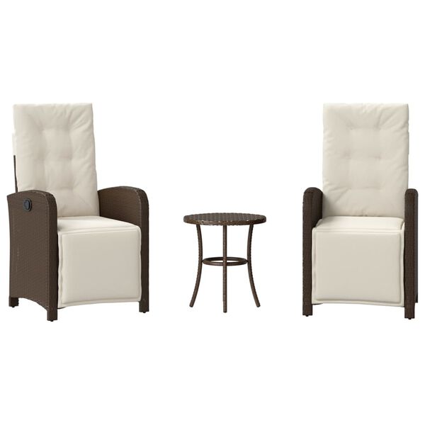 vidaXL bistros&aelig;t til haven 3 dele med hynder polyrattan brun