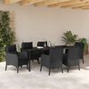 vidaXL Have Spisebordss&aelig;t med pude 7 pcs Sort polyrattan