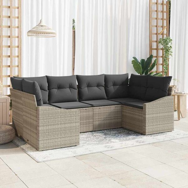 vidaXL Sofa S&aelig;t med pude 6 pcs Lysegr&aring; polyrattan