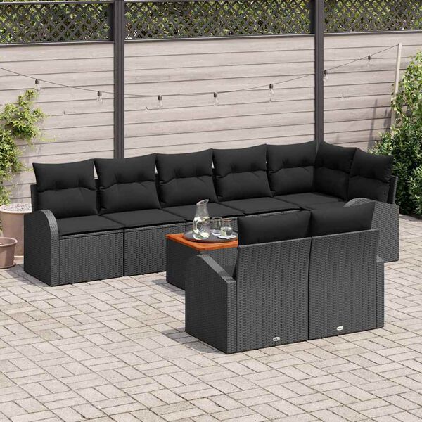 vidaXL Havesofa S&aelig;t med pude 9 pcs Sort polyrattan