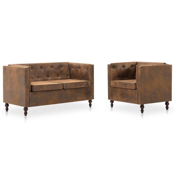 vidaXL Chesterfield sofas&aelig;t 2 dele stofbetr&aelig;k og ruskindslook brun